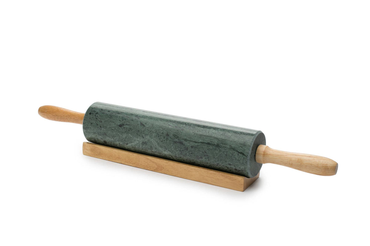 Fox Run Marble Rolling Pin and Base, Green, 10"